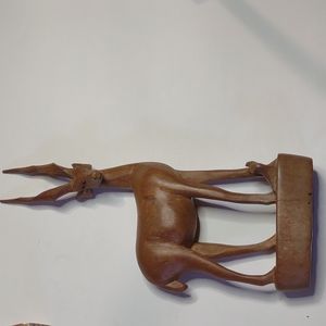 Vintage 1960s hand carved antelope statue genuine bezmo Wood MCM Kenya African